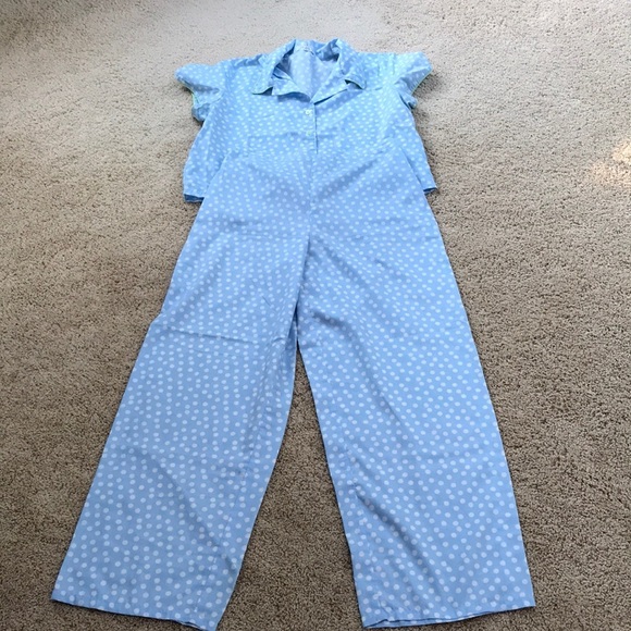 Tommy Hilfiger medium blue polka dotted crop top /pajama set.